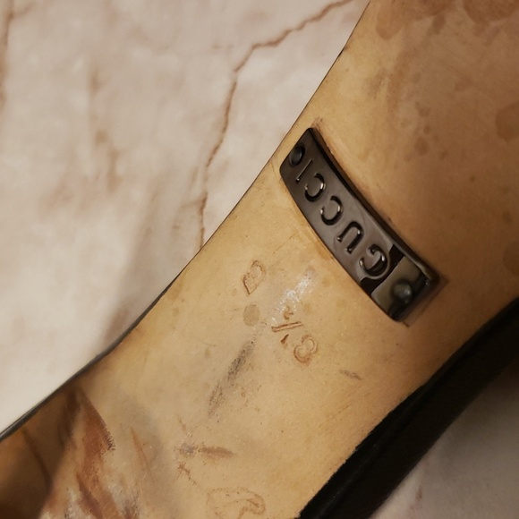 Gucci black canvas monogram open toe with bow mules high heel stiletto size 8.5 - Picture 9 of 9